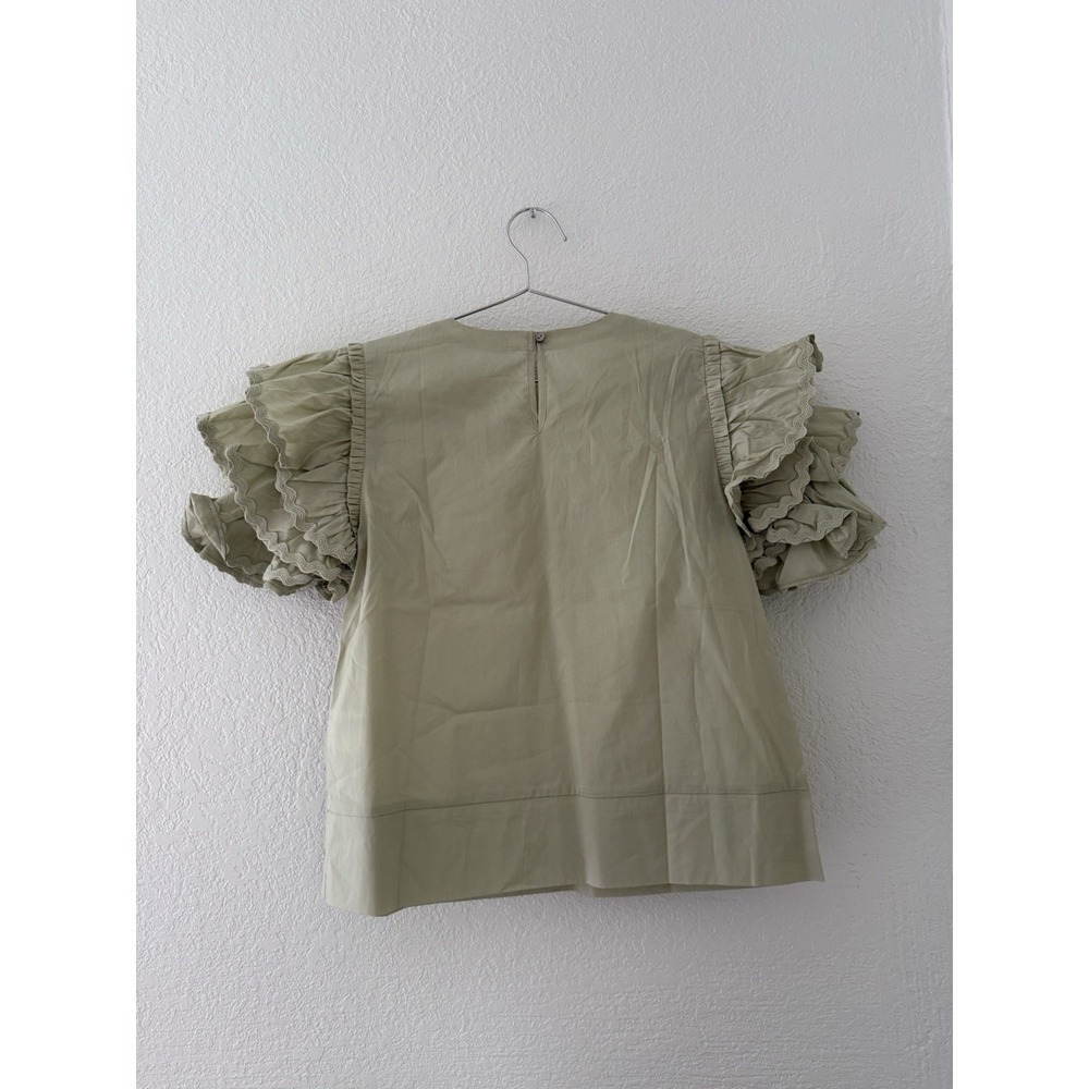 Harshman Mint Juliette Ruffled Cotton Blouse Crewneck Short Sleeve Size XS - Picture 9 of 14